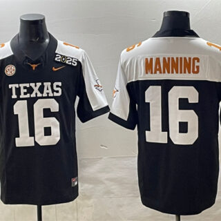Men's Texas Longhorns #16 Peyton Manning Black F.U.S.E. 2025 CFP Final With SEC Patch Stitched Jersey