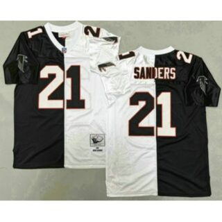 Men's Atlanta Falcons #21 Deion Sanders Black White Split 1992 Throwback Jersey