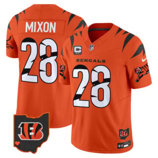 Men’s Cincinnati Bengals #28 Joe Mixon Orange F.U.S.E. With 2-Star C Patch Special Vapor Untouchable Limited Stitched Football Jersey
