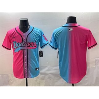 Men's Los Angeles Dodgers Blank Pink Blue Limited Stitched Baseball Jersey