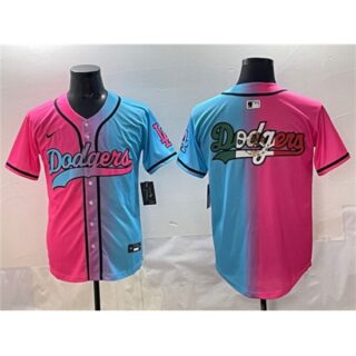 Men's Los Angeles Dodgers Team Big Logo Pink Blue Limited Stitched Baseball Jersey