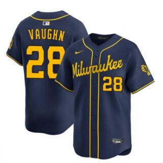 Men's Milwaukee Brewers #28 Andrew Vaughn Navy Alternate Limited Stitched Baseball Jersey