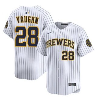 Men's Milwaukee Brewers #28 Andrew Vaughn White Alternate Limited Stitched Baseball Jersey