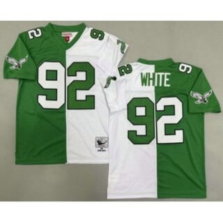 Men's Philadelphia Eagles #92 Reggie White Green White Split 1990 Throwback Jersey