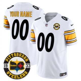 Custom Men's Pittsburgh Steelers Throwback 1933 Patch white Vapor Limited All Stitched Jersey