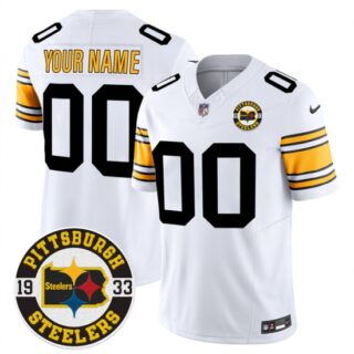 Custom Men's Pittsburgh Steelers Throwback 1933 Patch white Vapor Limited All Stitched Jerseys