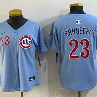Women's Chicago Cubs #23 Ryne Sandberg Blue Limited Stitched Jersey(Run Small)