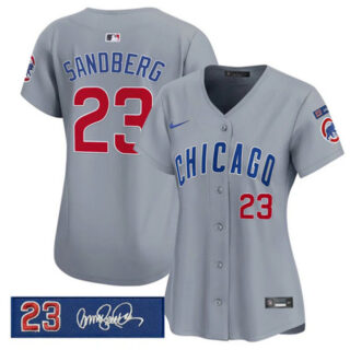 Women's Chicago Cubs #23 Ryne Sandberg Gray 'Ryne Sandberg Tribute' Vapor Limited V3 Stitched Baseball Jersey(Run Small)