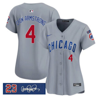 Women's Chicago Cubs #4 Pete Crow-Armstrong Gray 'Ryne Sandberg Tribute' Vapor Limited V3 Stitched Baseball Jersey(Run Small)