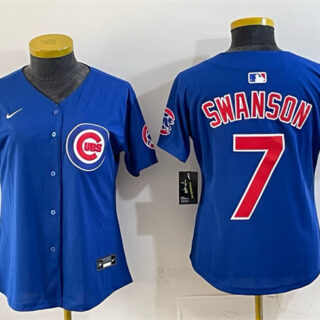 Women's Chicago Cubs #7 Dansby Swanson Royal 'Ryne Sandberg Tribute' Vapor Limited V2 Stitched Baseball Jersey(Run Small)