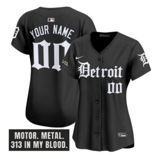 Women's Detroit Tigers ACTIVE PLAYER Custom Black 'Motor Gothic Edition' Vapor Premier Limited Stitched Baseball Jersey(Run Small)