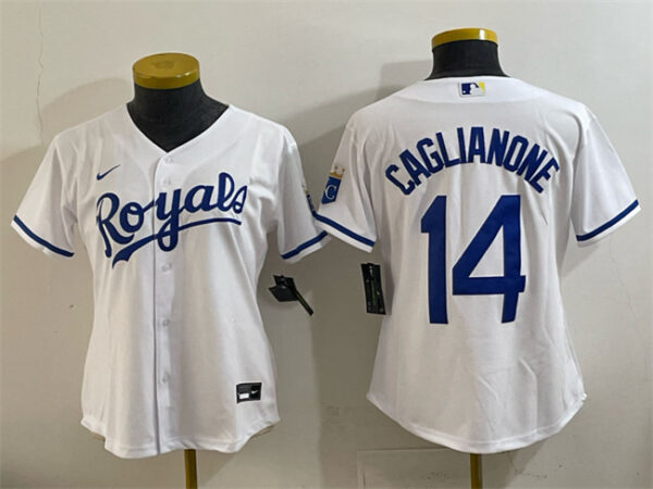Women's Kansas City Royals #14 Jac Caglianone White Cool Base Stitched Jersey(Run Small)