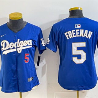 Women's Los Angeles Dodgers #5 Freddie Freeman Royal Gold Limited Stitched Baseball Jersey(Run Small)