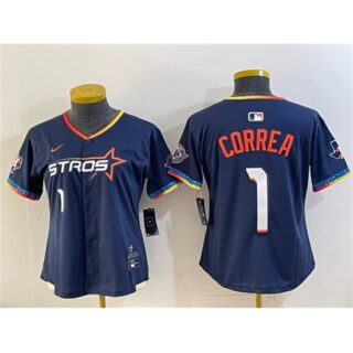 Youth Houston Astros #1 Carlos Correa Navy 2025 City Connect With Texas Limited Stitched Baseball Jersey