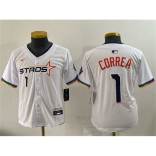 Youth Houston Astros #1 Carlos Correa White 2025 City Connect Limited Stitched Baseball Jersey