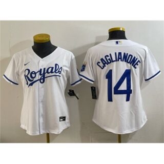 Youth Kansas City Royals #14 Jac Caglianone White Cool Base Stitched Baseball Jersey