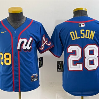 Youth National League #28 Matt Olson Blue 2025 All-Star Edition Limited Stitched Baseball Jersey