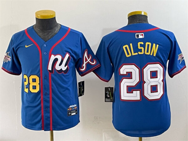 Youth National League #28 Matt Olson Blue 2025 All-Star Edition Limited Stitched Baseball Jersey