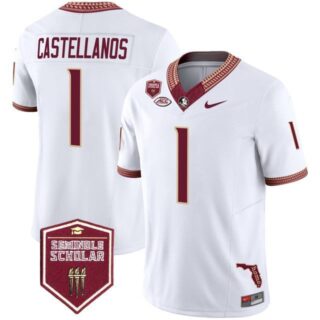 Thomas Castellanos Jersey #1 Florida State Seminoles 2025 Seminole Scholar Patch Stitched White