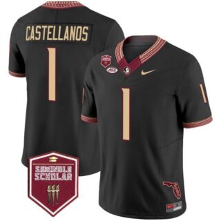 Thomas Castellanos Jersey #1 Florida State Seminoles 2025 Seminole Scholar Patch Stitched Black