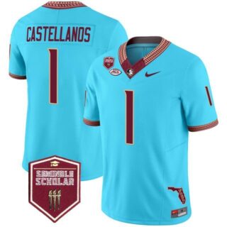 Thomas Castellanos Jersey #1 Florida State Seminoles 2025 Seminole Scholar Patch Stitched Turquoise