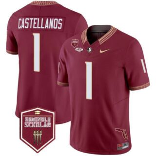 Thomas Castellanos Jersey #1 Florida State Seminoles 2025 Seminole Scholar Patch Stitched Garnet