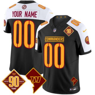 Custom Washington Commanders 90th Anniversary & Home Patch Vapor Limited Jersey Black Alternate