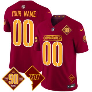 Custom Washington Commanders 90th Anniversary & Home Patch Vapor Limited Jersey Burgundy