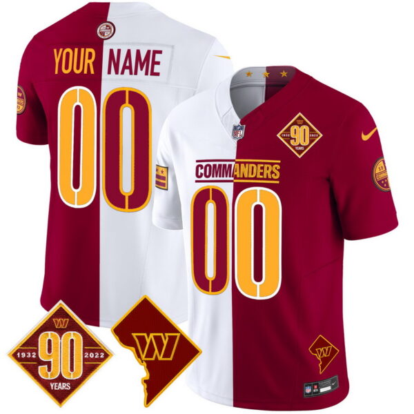 Custom Washington Commanders 90th Anniversary & Home Patch Vapor Limited Jersey Half