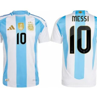 Men's Argentina #10 Lionel Messi White Home Soccer Jersey