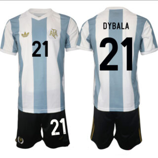 Men's Argentina #21 Dybala White Blue 2024-25 50th Anniversary Home Soccer Jersey Suit