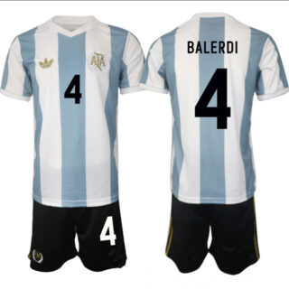 Men's Argentina #4 Leonardo Balerdi White Blue 2024-25 50th Anniversary Home Soccer Jersey Suit