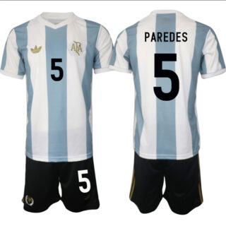 Men's Argentina #5 Leandro Paredes White Blue 2024-25 50th Anniversary Home Soccer Jersey Suit