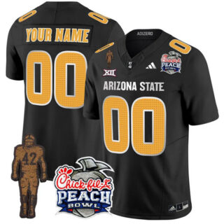 Men's Arizona State Sun Devils Active Player Custom Black 2025 F.U.S.E. Pat Tillman & Peach Bowl Patch Vapor Limited Stitched Jersey