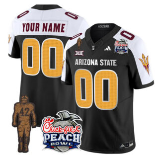 Men's Arizona State Sun Devils Active Player Custom Black White 2025 F.U.S.E. Pat Tillman & Peach Bowl Patch Vapor Limited Stitched Jersey