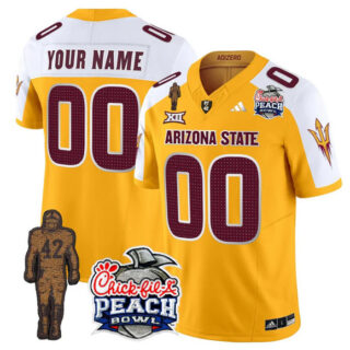 Men's Arizona State Sun Devils Active Player Custom Gold White 2025 F.U.S.E. Pat Tillman & Peach Bowl Patch Vapor Limited Stitched Jersey