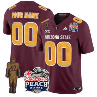 Men's Arizona State Sun Devils Active Player Custom Maroon 2025 F.U.S.E. Pat Tillman & Peach Bowl Patch Vapor Limited Stitched Jersey
