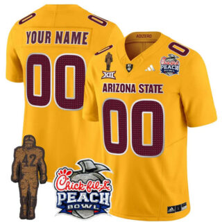 Men's Arizona State Sun Devils Active Player Gold 2025 F.U.S.E. Pat Tillman & Peach Bowl Patch Vapor Limited Stitched Jersey