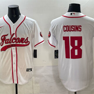 Men's Atlanta Falcons #18 Kirk Cousins White With Patch Cool Base Stitched Baseball Jersey