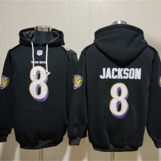 Men's Baltimore Ravens #8 Lamar Jackson Black Pullover Hoodie