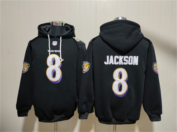 Men's Baltimore Ravens #8 Lamar Jackson Black Pullover Hoodie
