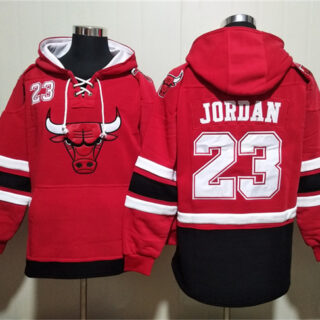 Men's Chicago Bulls #23 Michael Jordan Red Ageless Must-Have Lace-Up Pullover Hoodie