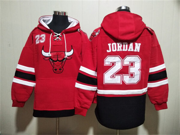 Men's Chicago Bulls #23 Michael Jordan Red Ageless Must-Have Lace-Up Pullover Hoodie