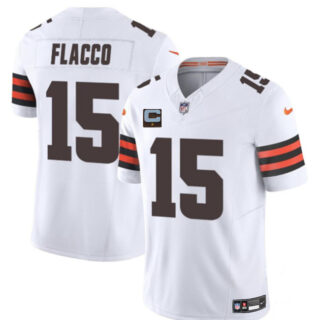 Men's Cleveland Browns #15 Joe Flacco White 2025 F.U.S.E. With 1-Star C Patch Vapor Limited Stitched Football Jersey