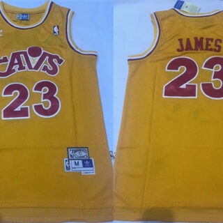Men's Cleveland Cavaliers #23 LeBron James Yellow Throwback Stitched Jersey