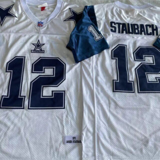 Men's Dallas Cowboys #12 Roger Staubach White Throwback Stitched Football Jersey