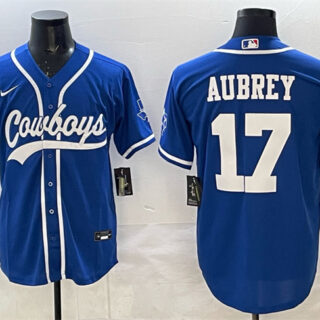 Men's Dallas Cowboys #17 Brandon Aubrey Blue Cool Base Stitched Baseball Jersey