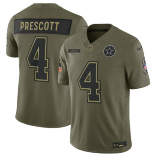 Men's Dallas Cowboys #4 Dak Prescott Olive 2025 Salute to Service Limited Stitched Football Jersey