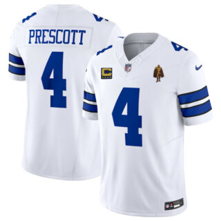 Men's Dallas Cowboys #4 Dak Prescott White 2025 F.U.S.E. With 4-star C Patch And Walter Payton Patch Vapor Limited Stitched Football Jersey