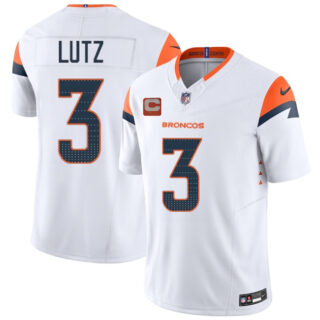 Men's Denver Broncos #3 Wil Lutz White 2025 F.U.S.E. With 2-Star C Patch Vapor Limited Stitched Football Jersey